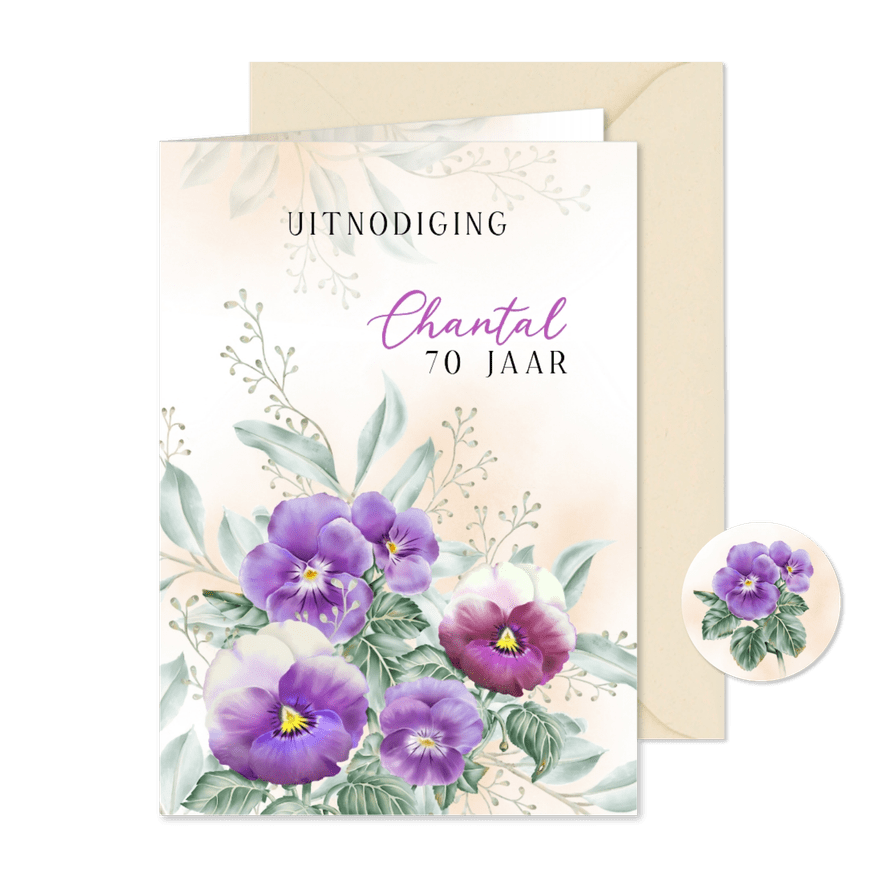 Uitnodiging met paarse Violen - Kaartimpressie