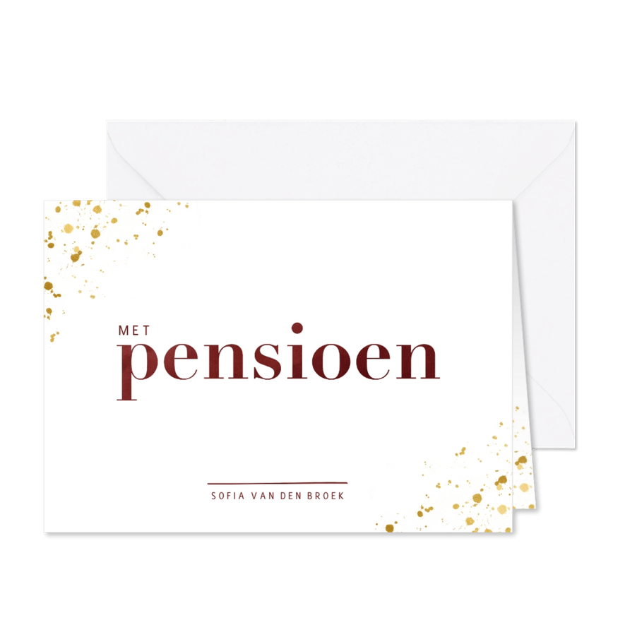 Uitnodiging met pensioen in waterverf met goud spetters - Kaartimpressie