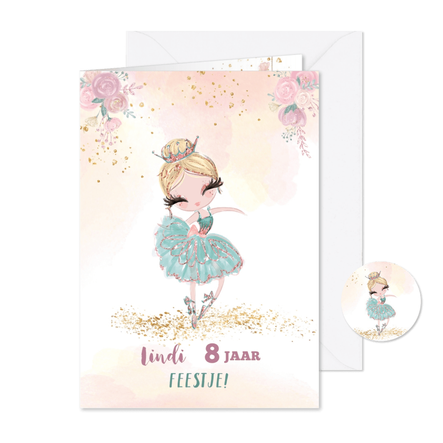 Uitnodiging met prinses balletmeisje - Kaartimpressie