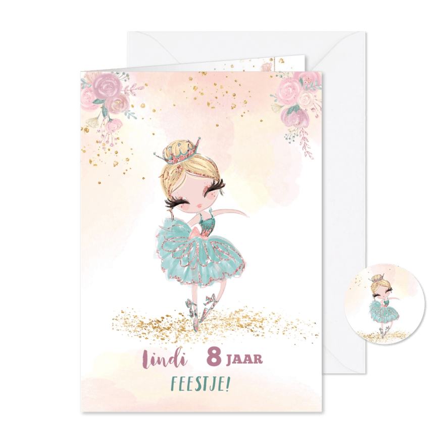 Uitnodiging met prinses balletmeisje - Kaartimpressie