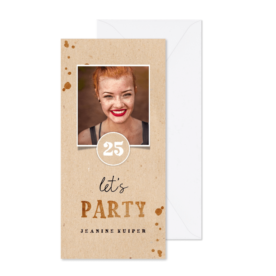 Uitnodiging met spetters en foto kraft - Kaartimpressie