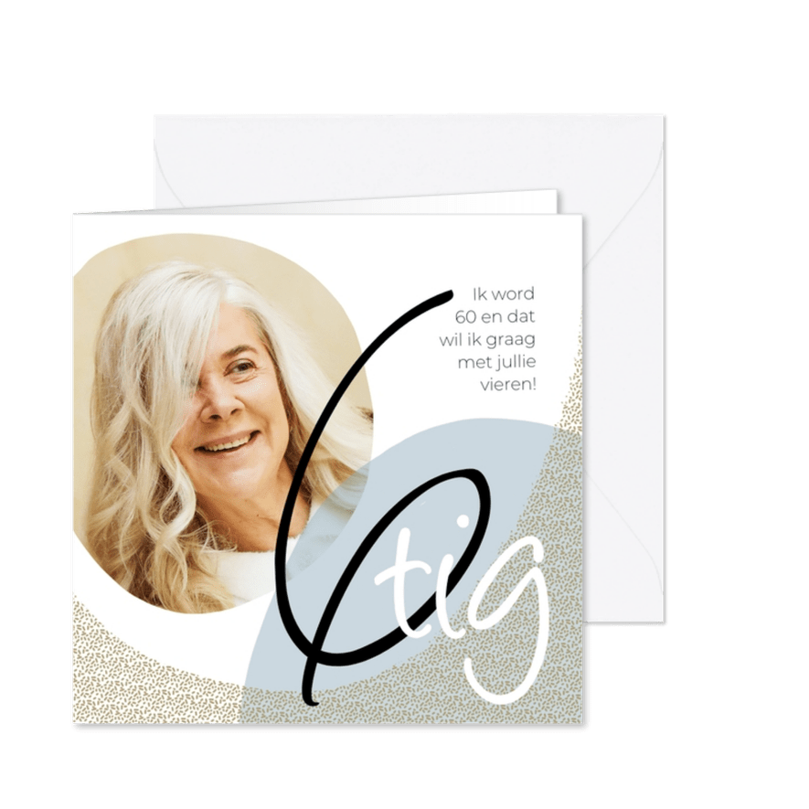 Uitnodiging modern 60 met foto en 6tig - Kaartimpressie