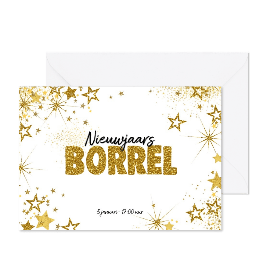 Uitnodiging (nieuwjaars) borrel feestelijke kaart sterren - Kaartimpressie