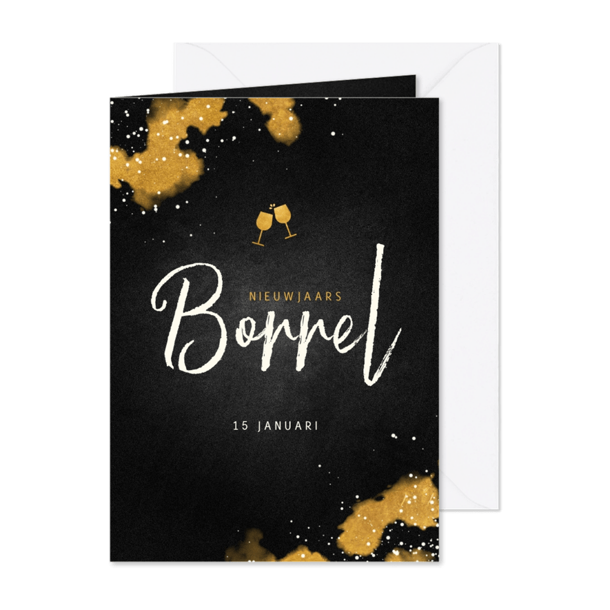 Uitnodiging nieuwjaarsborrel met proostende glazen - Kaartimpressie