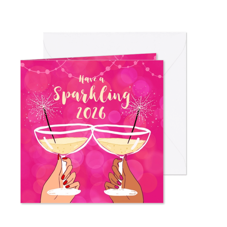 Uitnodiging nieuwjaarsborrel sterretjes hip champagne - Kaartimpressie