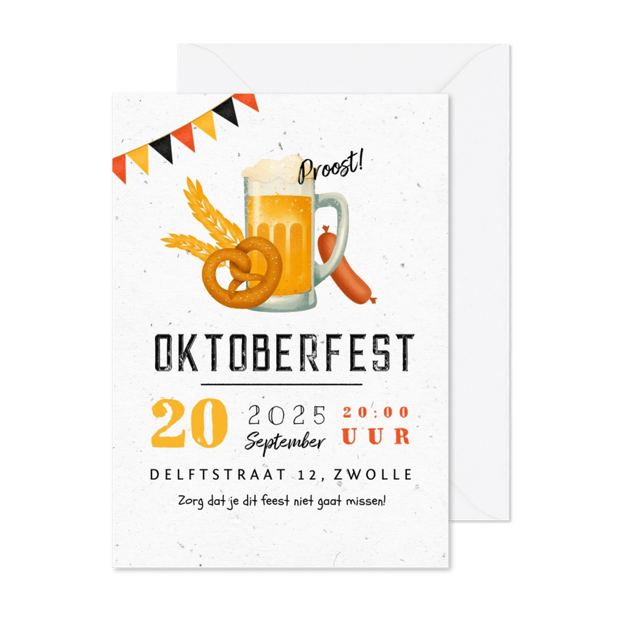 Uitnodiging Oktoberfest duits bier vlaggen pretzel worst - Kaartimpressie