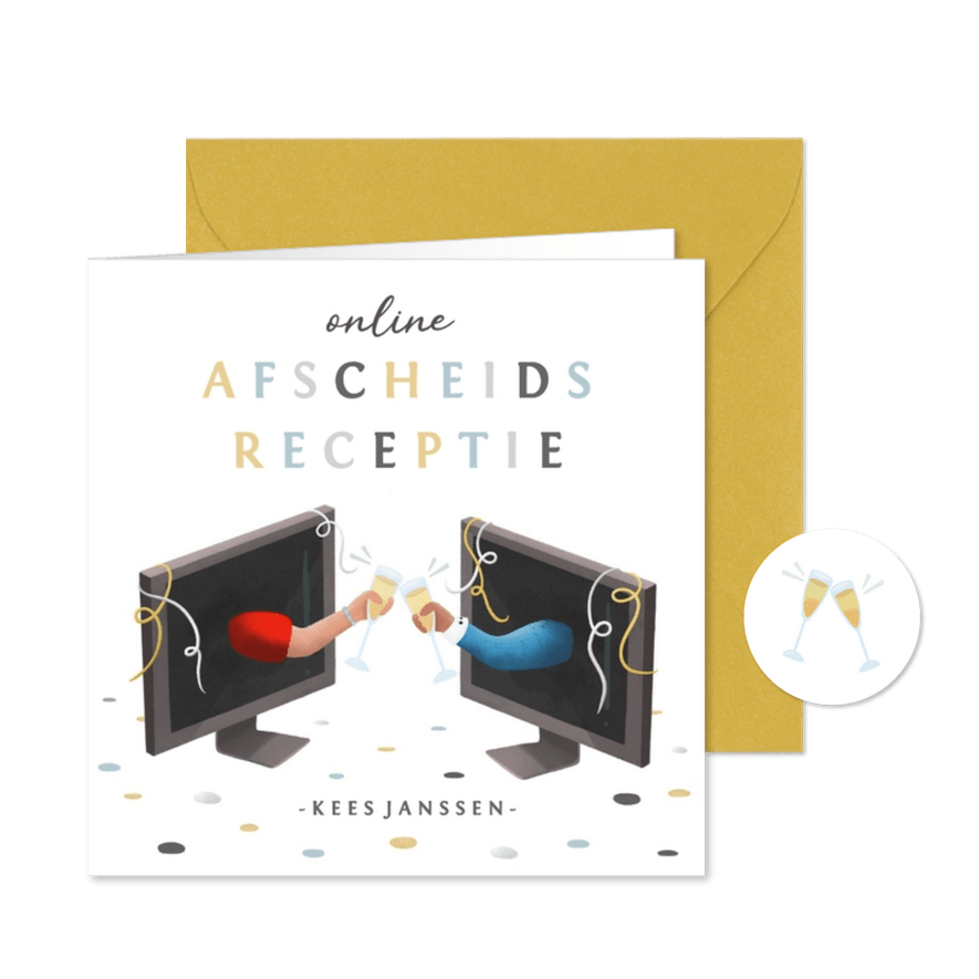 Uitnodiging online afscheidsreceptie of borrel - Kaartimpressie