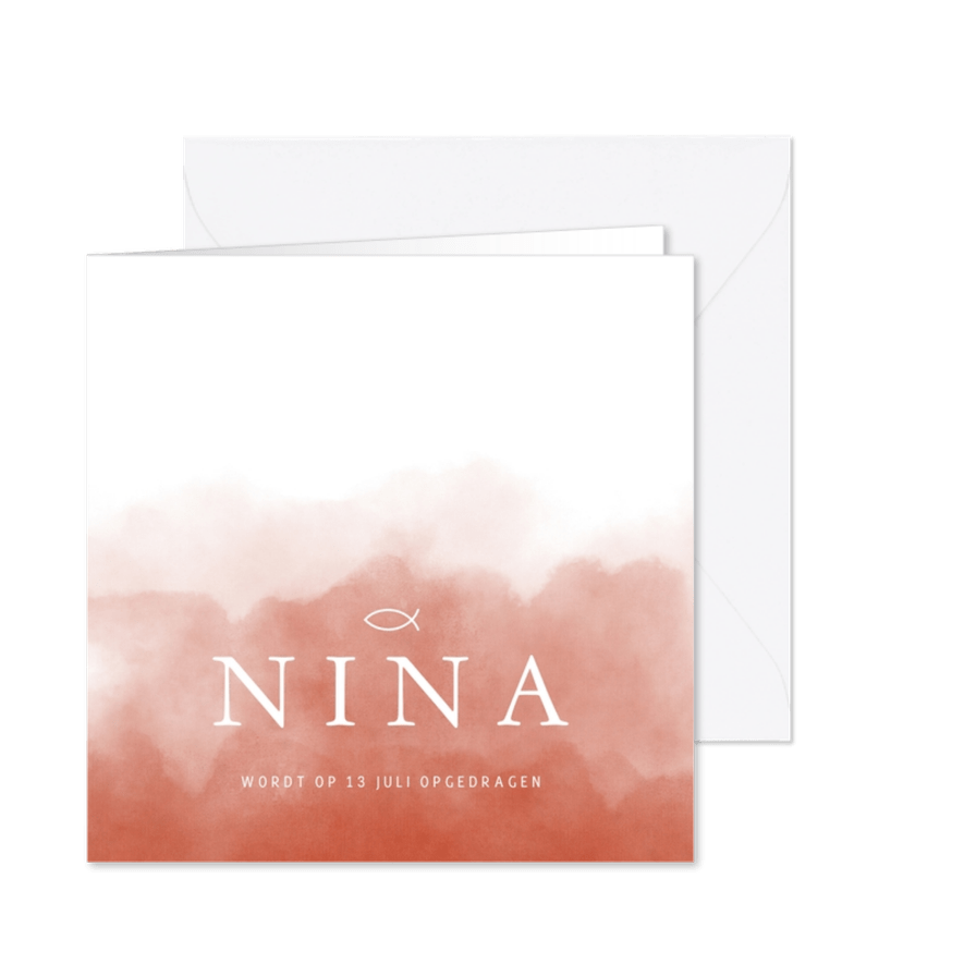 Uitnodiging opdragen met terra roze waterverf met hartje - Kaartimpressie