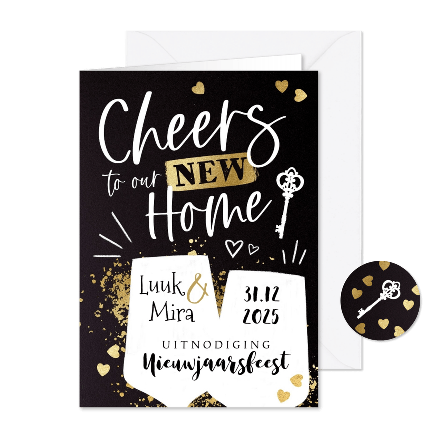 Uitnodiging oud & nieuw en housewarming ‘Cheers!’ - Kaartimpressie