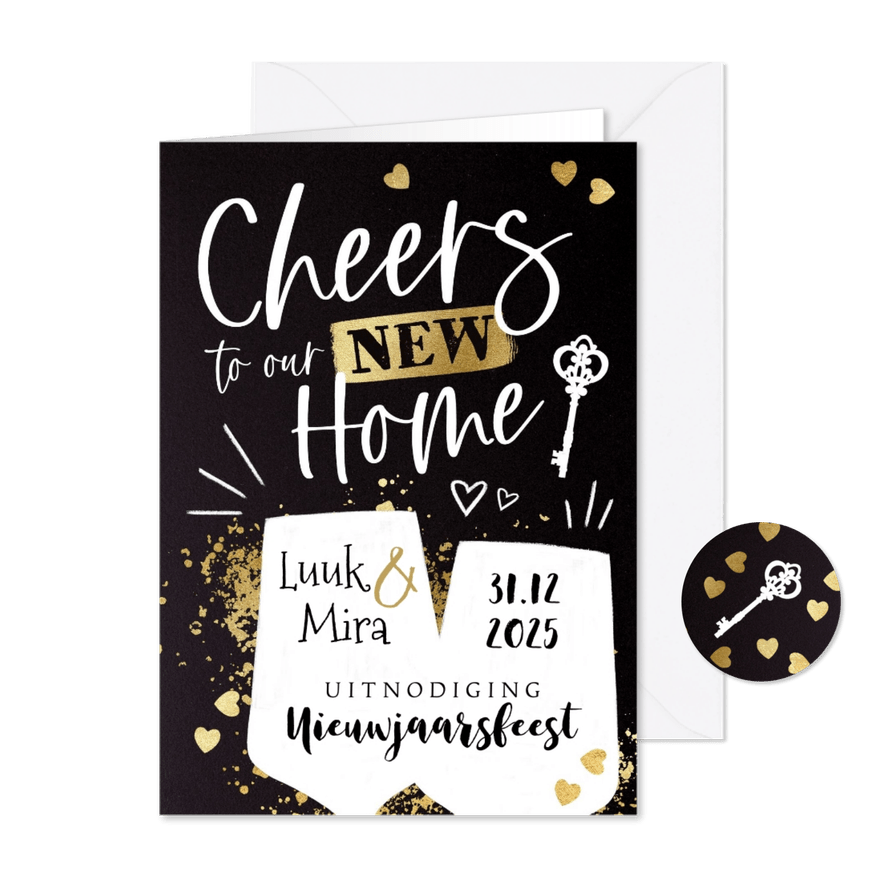 Uitnodiging oud & nieuw en housewarming ‘Cheers!’ - Kaartimpressie