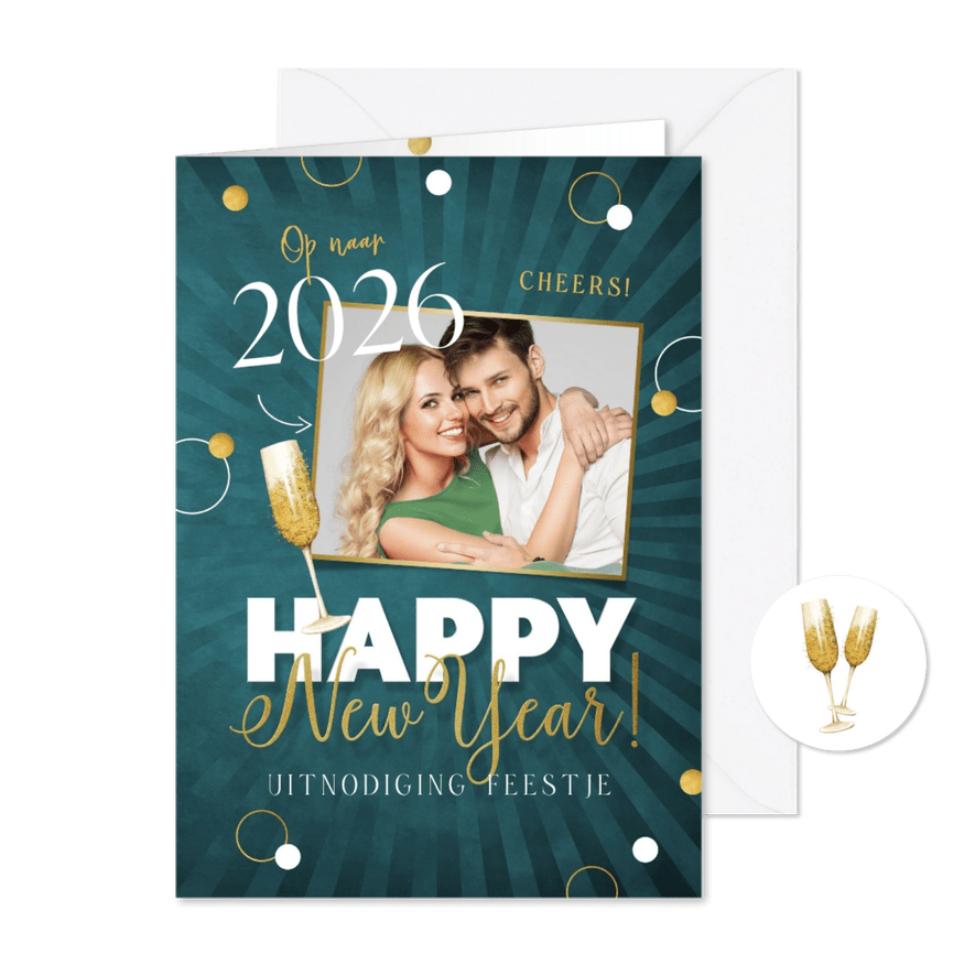 Uitnodiging oud en nieuw feestje champagne foto - Kaartimpressie