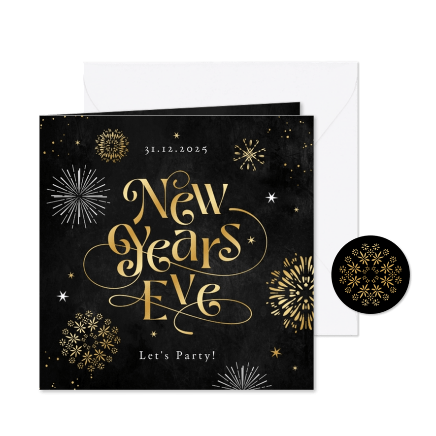 Uitnodiging oud en nieuw vuurwerk goud sierlijke typografie - Kaartimpressie