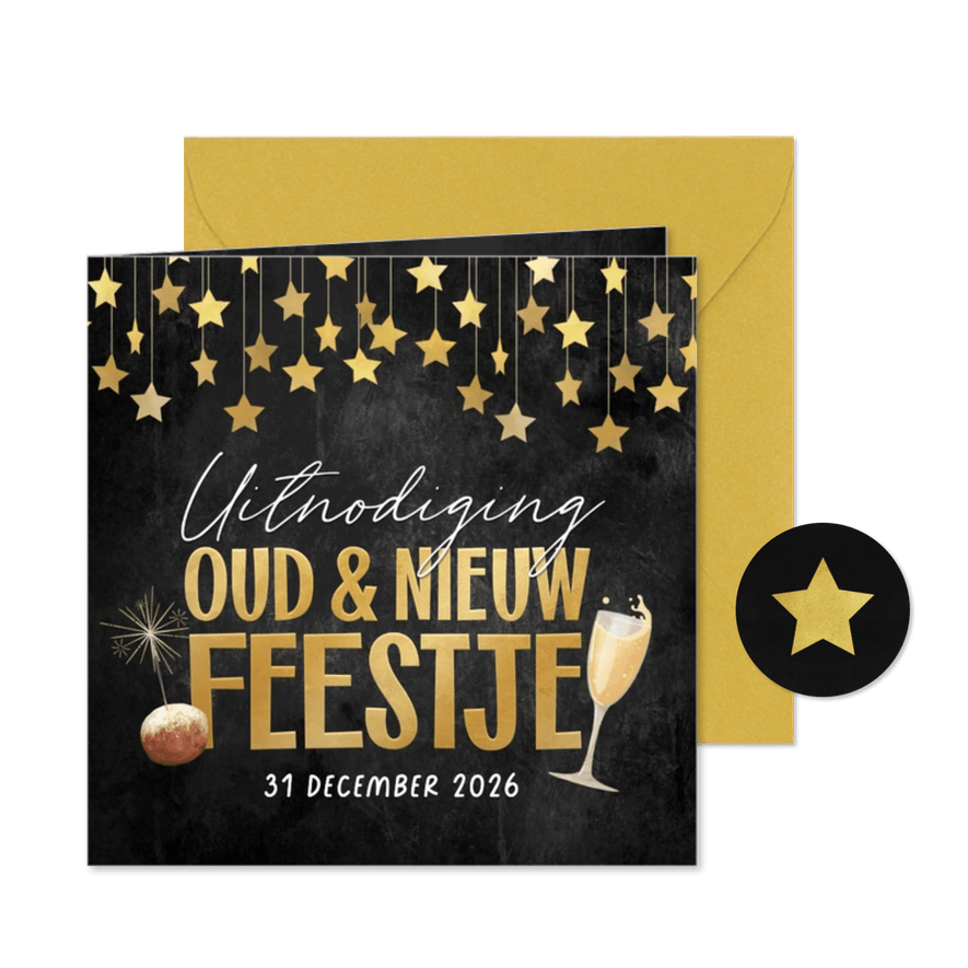 Uitnodiging oudejaarsavond champagne oud & nieuw oliebol - Kaartimpressie