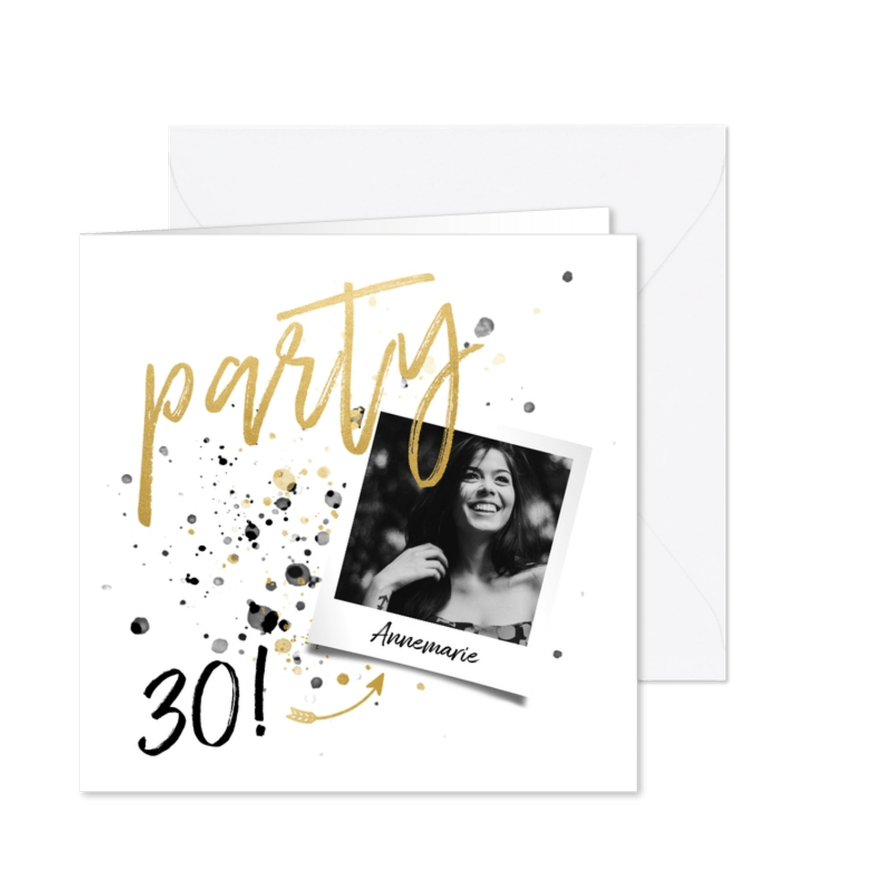 Uitnodiging 'PARTY' foto en spetters - Kaartimpressie
