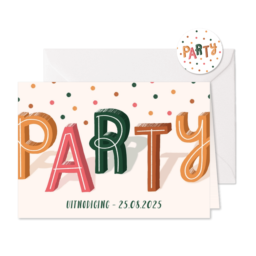 Uitnodiging party met confetti - Kaartimpressie