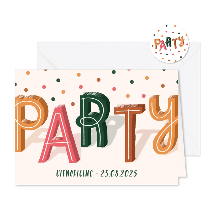 Uitnodiging party met confetti - Kaartimpressie