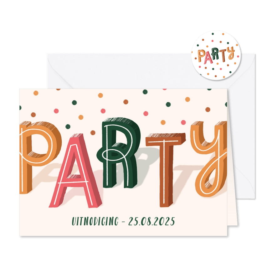 Uitnodiging party met confetti - Kaartimpressie
