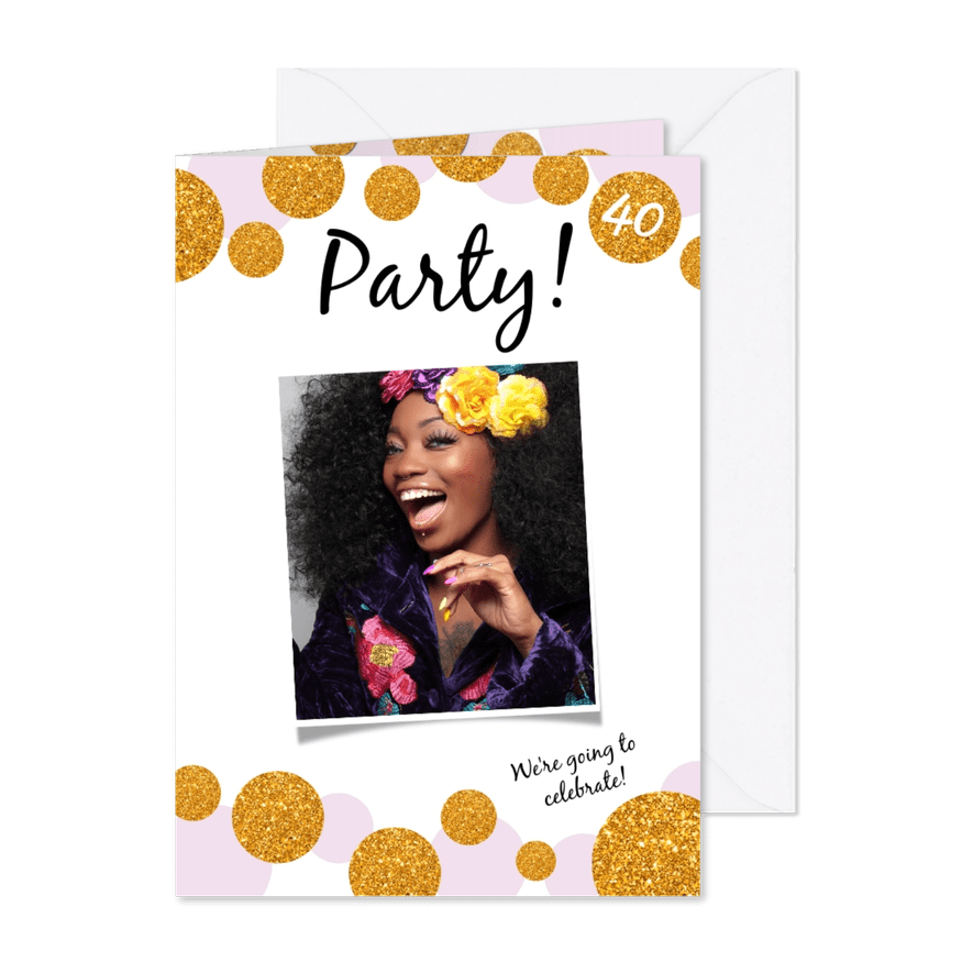 Uitnodiging Party! Modern en confetti - Kaartimpressie