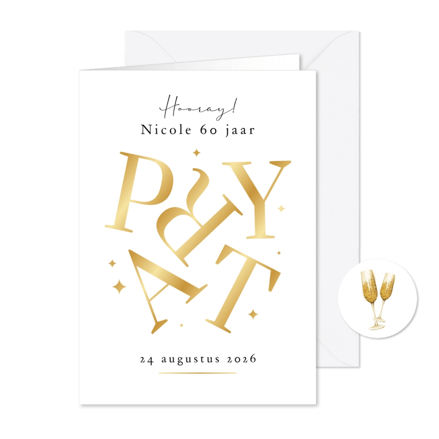 Uitnodiging party stijlvol goud champagne typografisch - Kaartimpressie