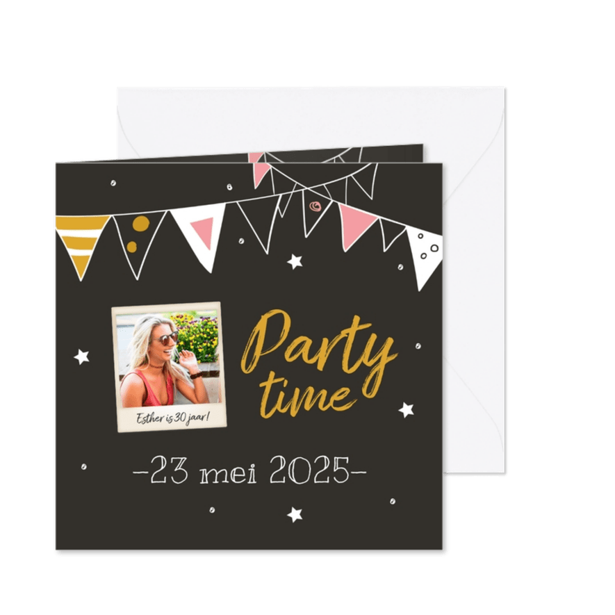 Uitnodiging - party time met foto - Kaartimpressie