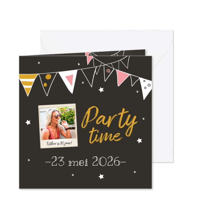 Uitnodiging - party time met foto - Kaartimpressie