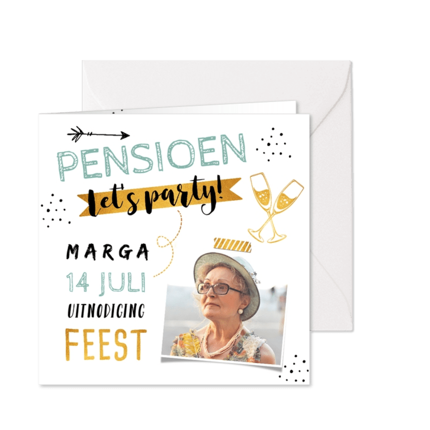 Uitnodiging pensioen hip en trendy met foto - Kaartimpressie