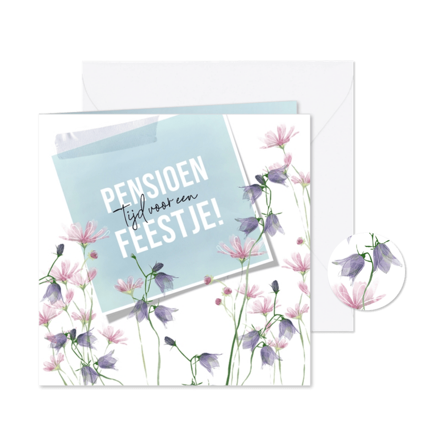 Uitnodiging pensioen met veldbloemen - Kaartimpressie