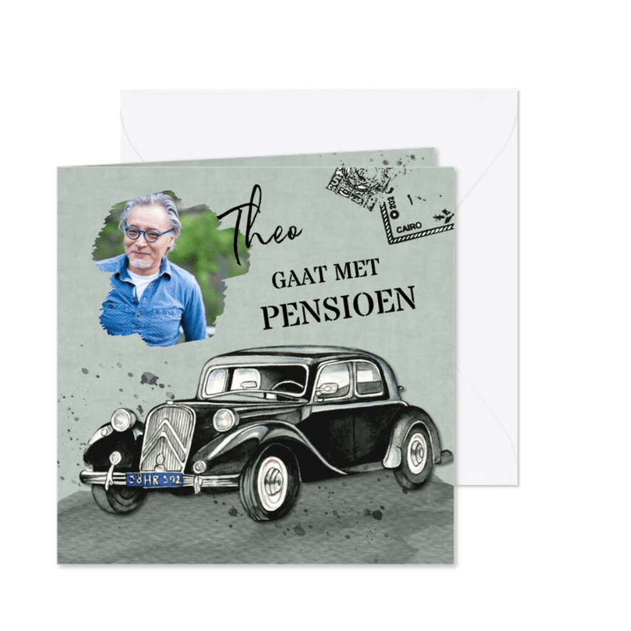 Uitnodiging pensioen oldtimer - Kaartimpressie