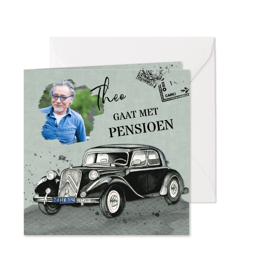 Uitnodiging pensioen oldtimer - Kaartimpressie