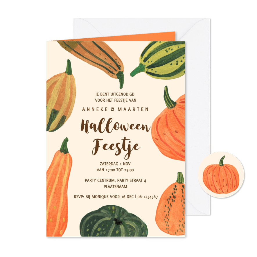 Uitnodiging pompoenen feest herfst Halloween - Kaartimpressie