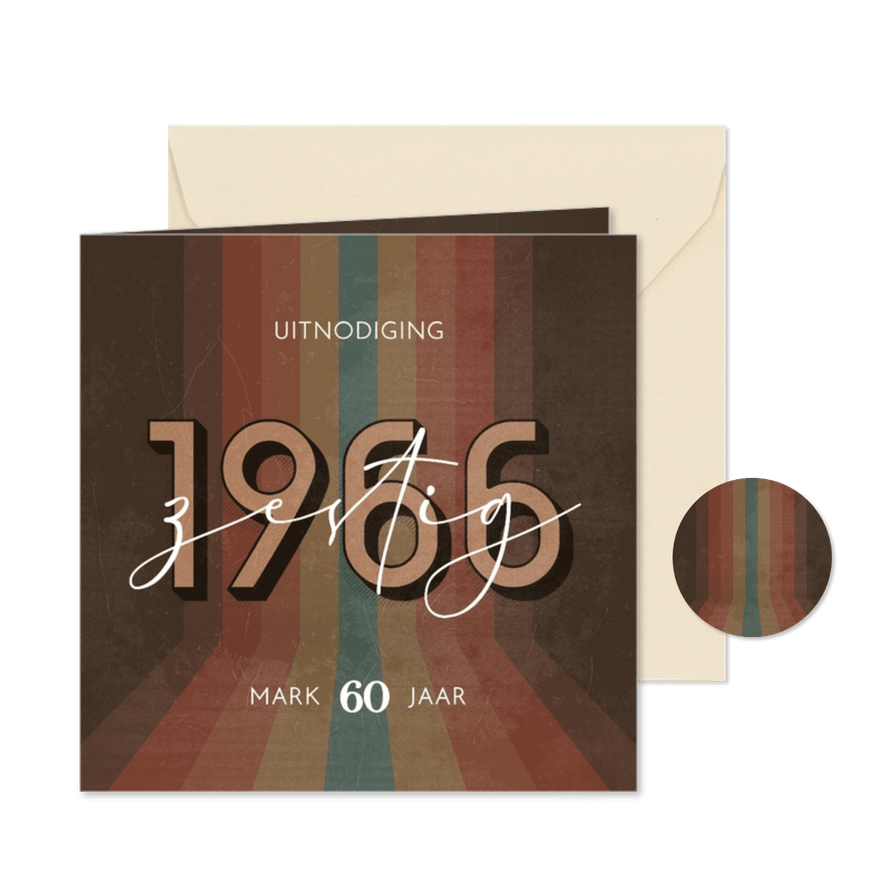 Uitnodiging retro 3d 1966 lijnen gekleurd zestig jaar - Kaartimpressie