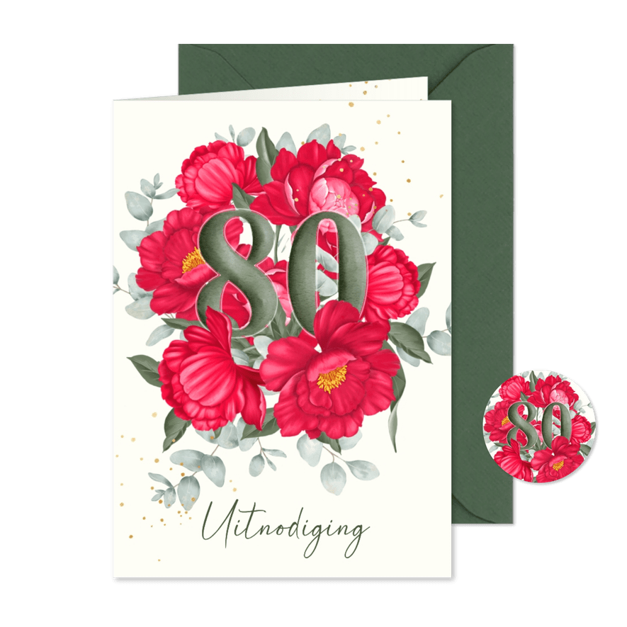 Uitnodiging rode pioenen 80 jaar - Kaartimpressie