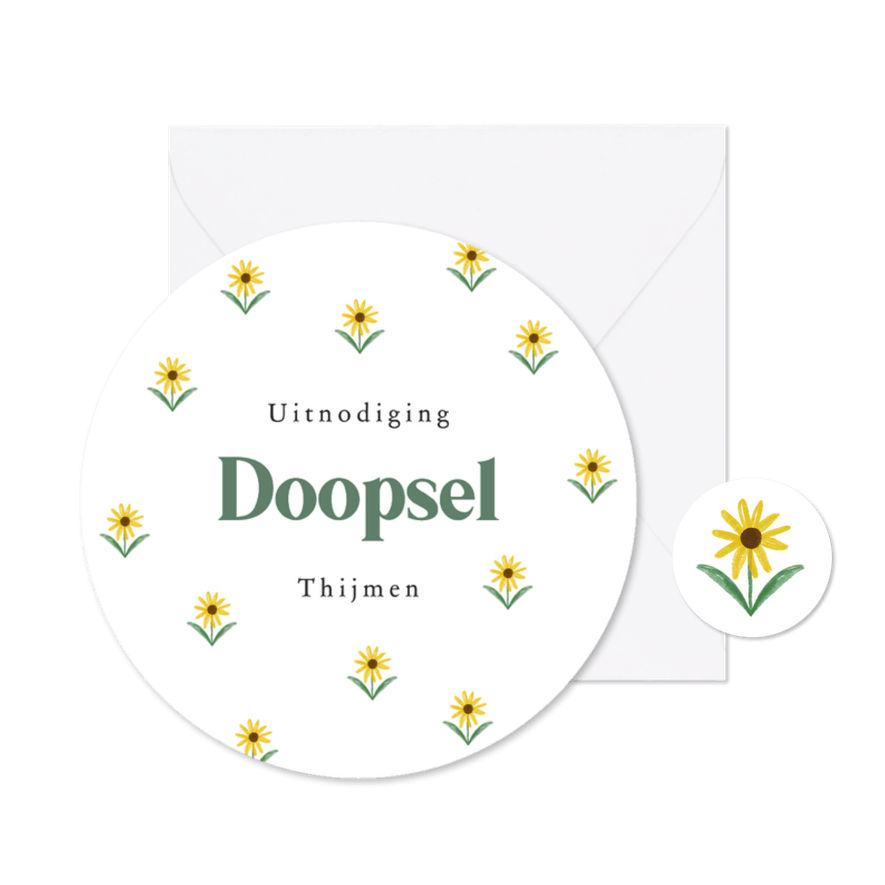 Uitnodiging rond doopsel bloemetjes lente - Kaartimpressie