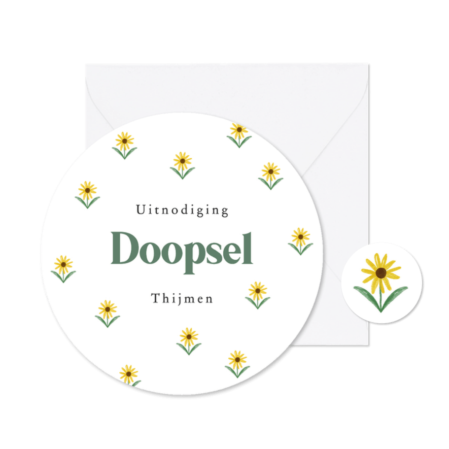 Uitnodiging rond doopsel bloemetjes lente - Kaartimpressie