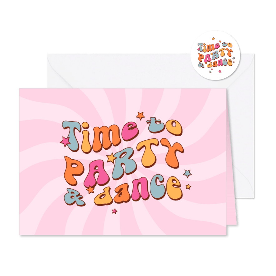 Uitnodiging roze groovy funky feestje dance party sterren - Kaartimpressie