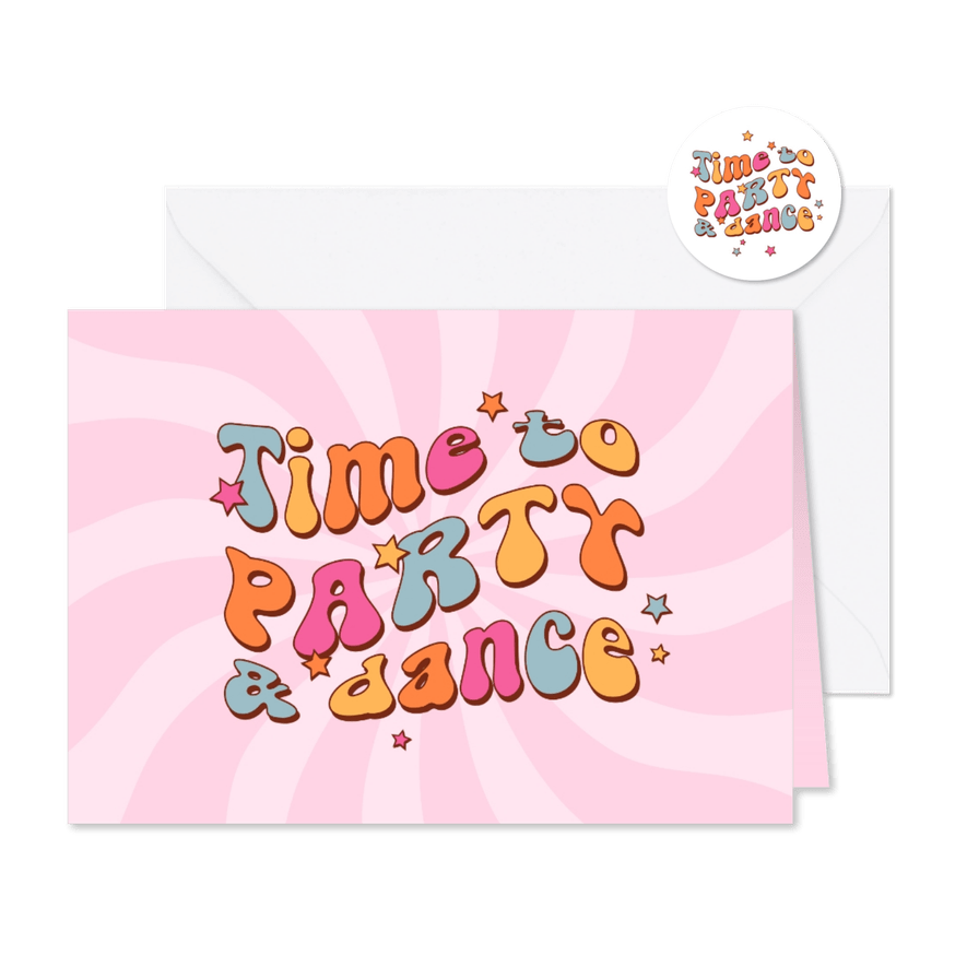 Uitnodiging roze groovy funky feestje dance party sterren - Kaartimpressie