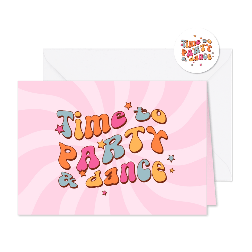 Uitnodiging roze groovy funky feestje dance party sterren - Kaartimpressie