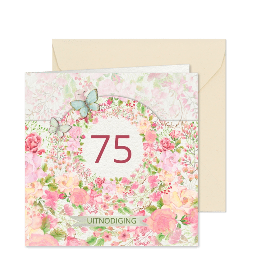 Uitnodiging rozen en vlinders - Kaartimpressie