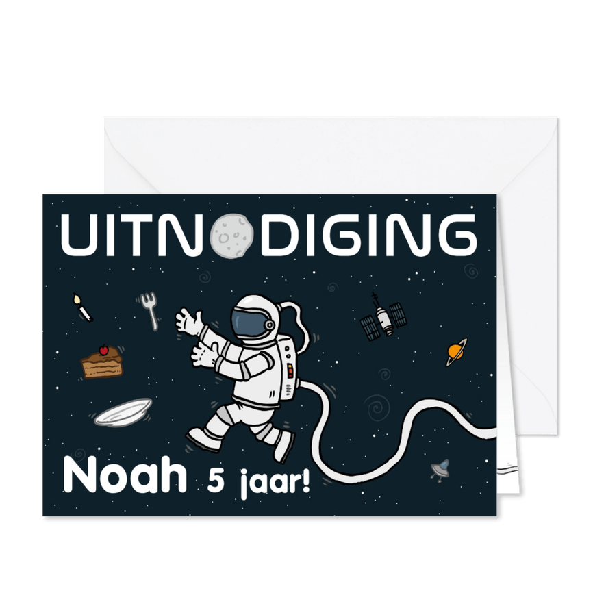 Uitnodiging Ruimte feest astronaut - Kaartimpressie