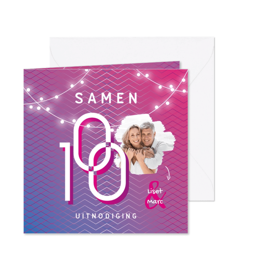 Uitnodiging samen 100 hip feest grafisch modern foto - Kaartimpressie