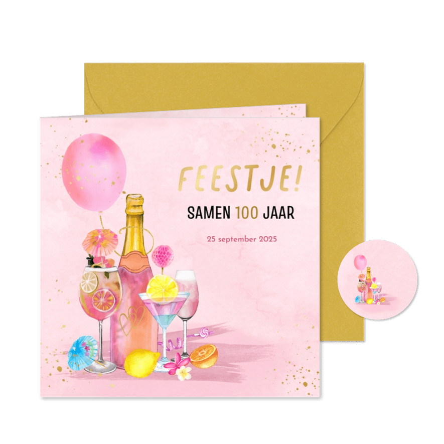Uitnodiging samen 100 jaar champagne en cocktails - Kaartimpressie