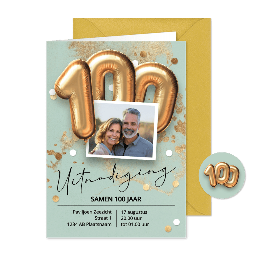 Uitnodiging samen 100 jaar verjaardag feest - Kaartimpressie