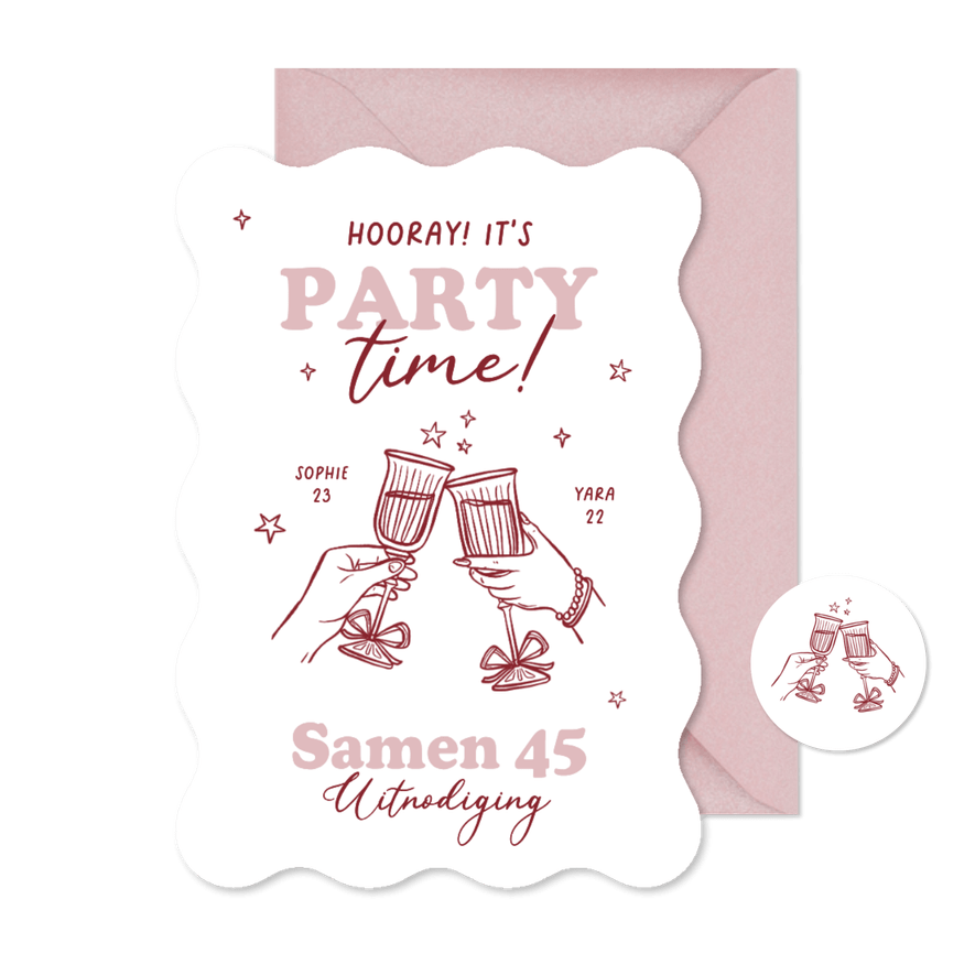 Uitnodiging samen 45 feestje cocktail cheers doodle - Kaartimpressie
