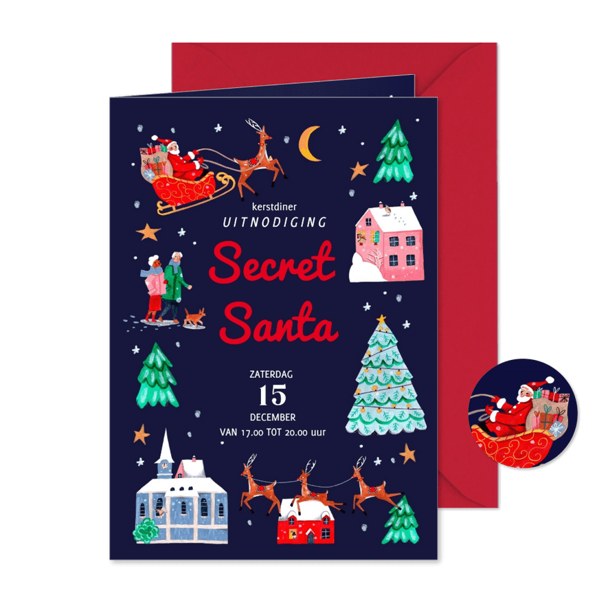 Uitnodiging Secret Sant Kerstborrel - Kaartimpressie
