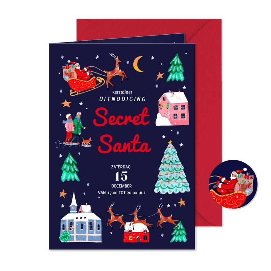 Uitnodiging Secret Sant Kerstborrel - Kaartimpressie