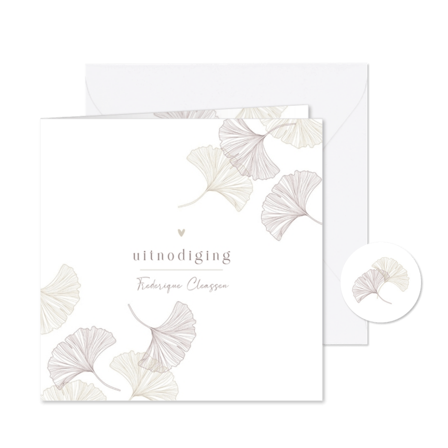 Uitnodiging sfeervol met ginkgobladeren in zachte tint - Kaartimpressie