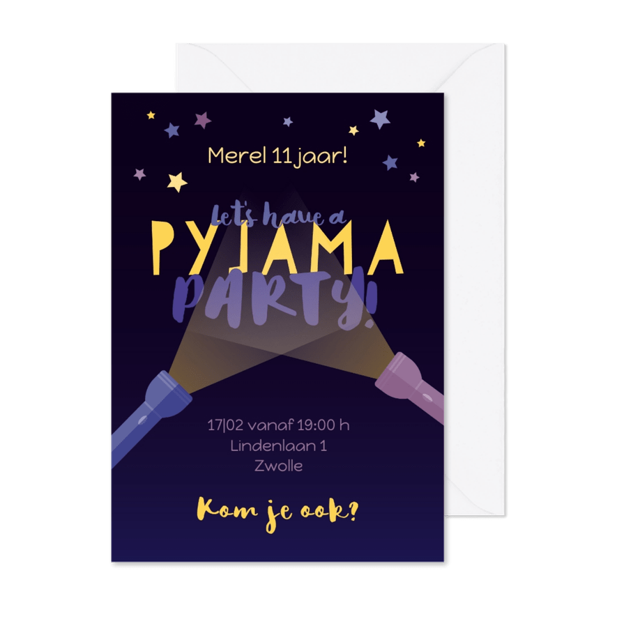 Uitnodiging slaapfeestje pyjamaparty - Kaartimpressie