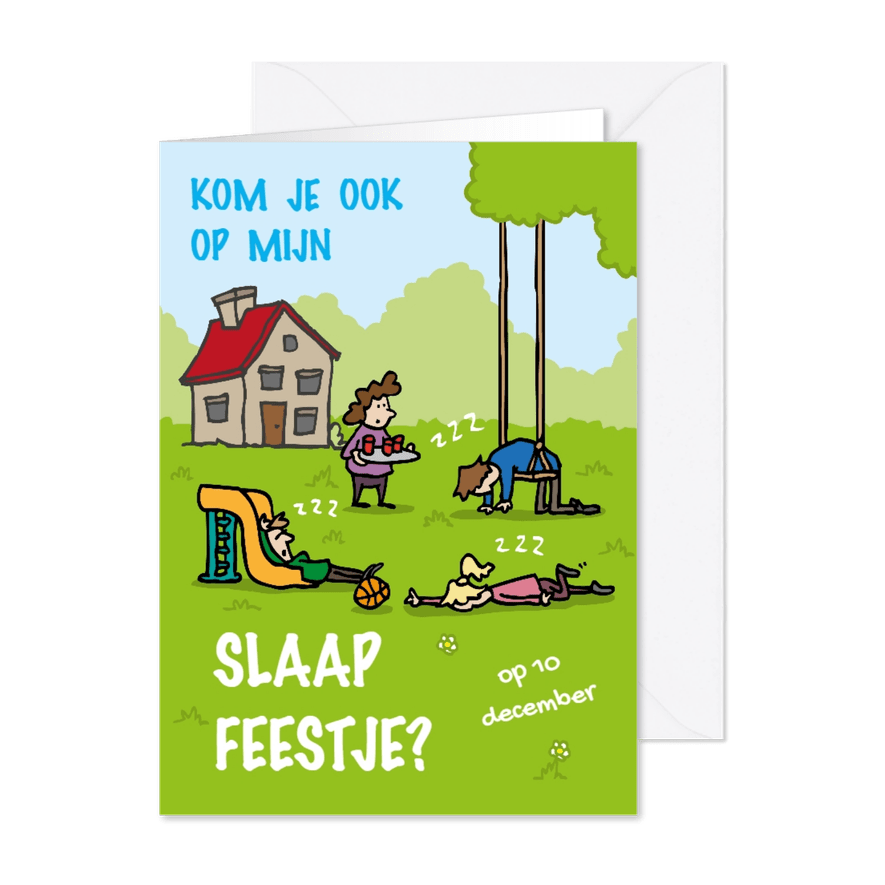 Uitnodiging Slaapfeestje Slapend in de tuin - Kaartimpressie