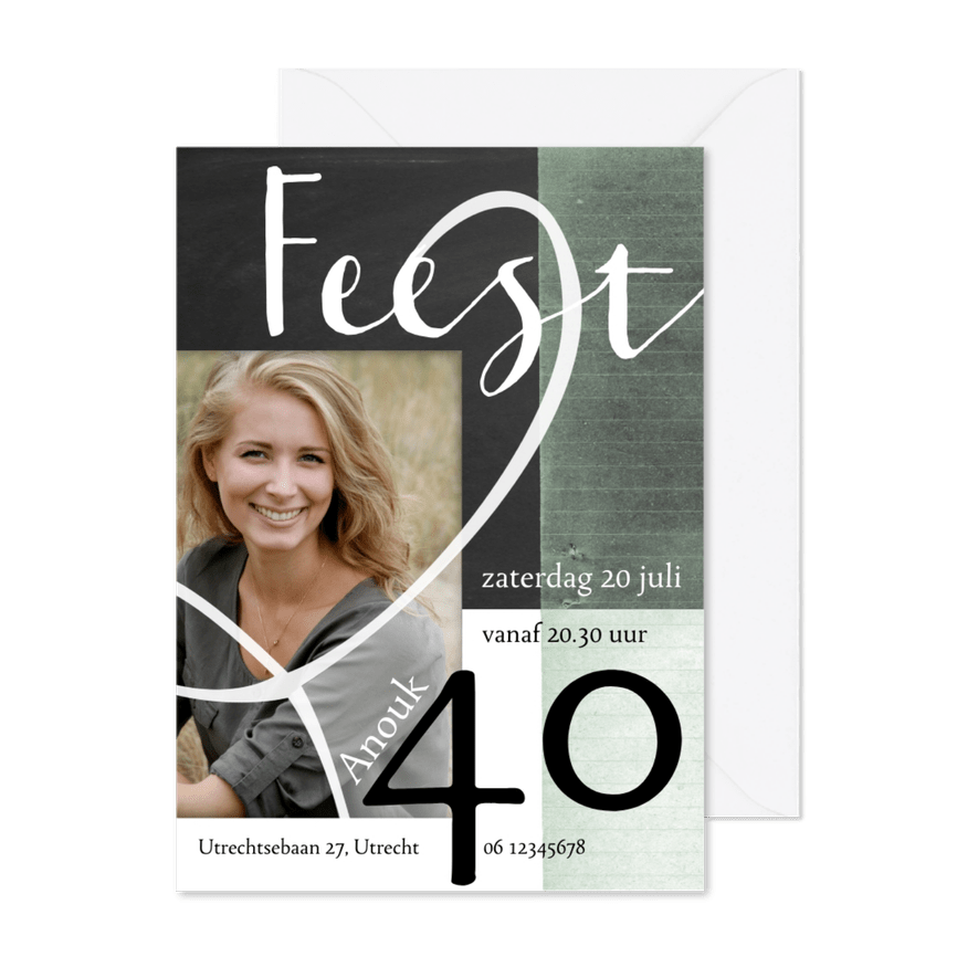 Uitnodiging slinger schoolbord - Kaartimpressie