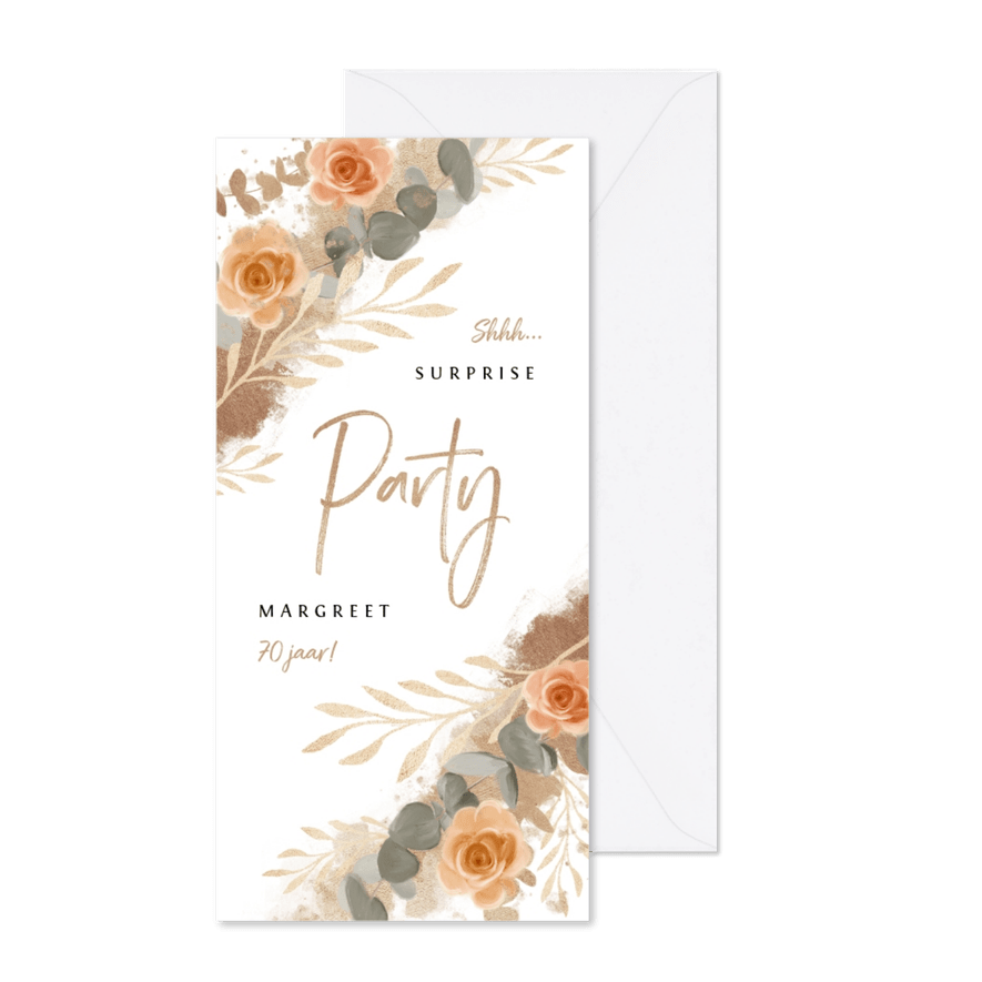 Uitnodiging stijlvol klassiek goud bloemen - Kaartimpressie